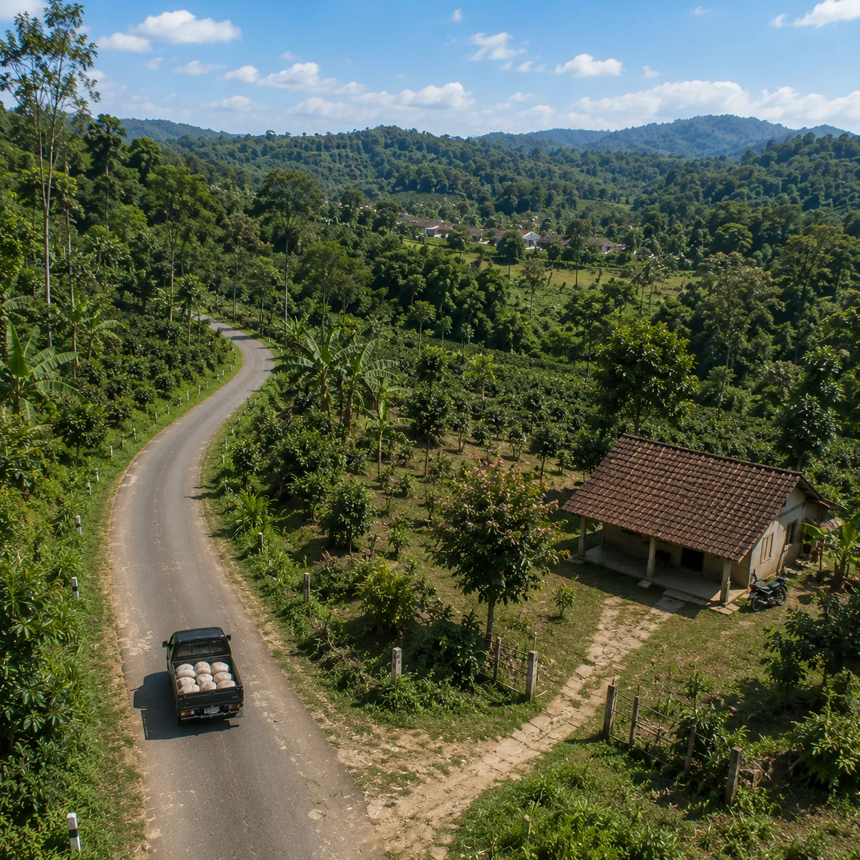 Truck transporting agricultural commodities through Indonesian countryside